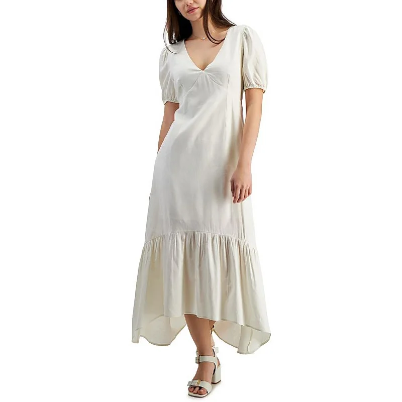 Versatile Wardrobe Essentials Tinsel Womens Juniors Linen Blend V-Neck Maxi Dress