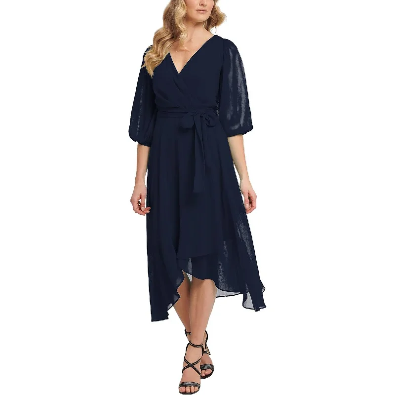 High-Quality Women’s Fashion Dresses DKNY Womens Chiffon Faux Wrap Midi Dress