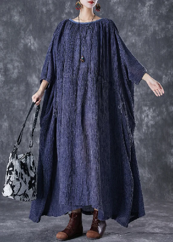 Unbeatable Prices Plus Size Navy Oversized Drawstring Linen Long Smock Dresses Fall