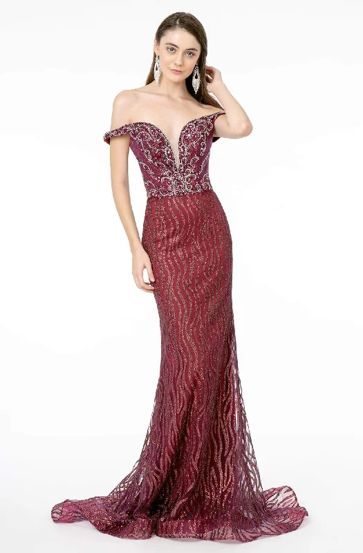 Evening Elegance GLS by Gloria - GL1818 Plunging Off Shoulder Jeweled Mermaid Gown