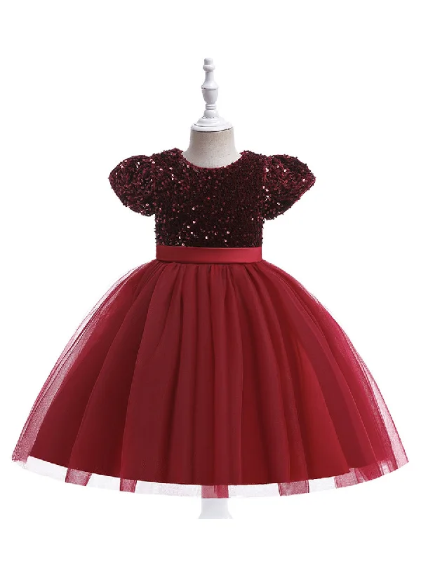 Hot Brand Discounts Ball Gown Scoop Short Sleeves Christmas Dresses for Girls