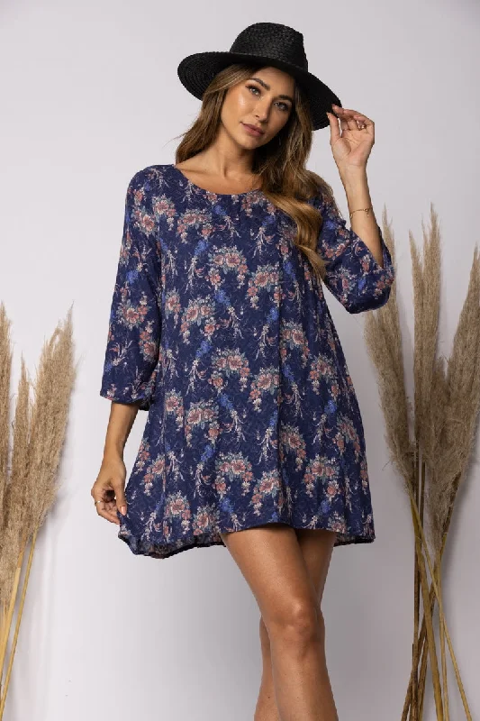 Huge Discounts This Week NAVY FLORAL PRINT SWING MINI DRESS-D35263