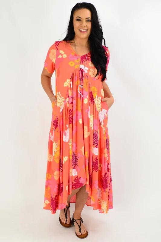 Stylish Basics Apricot Floral Maxi Tunic Dress