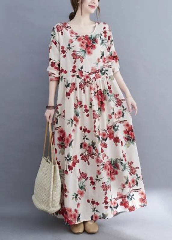 Hot Styles Bohemian White Oversized Floral Print Cotton Holiday Dress Spring