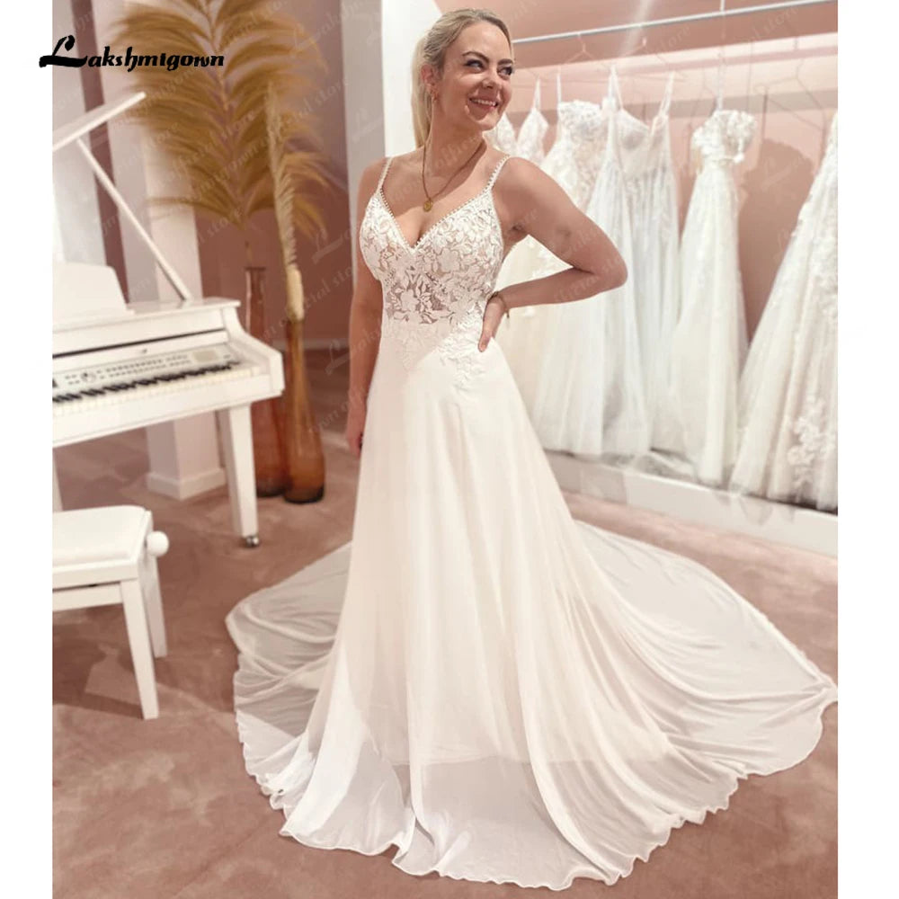 Flash Sale, Don't Miss Roycebridal Spaghetti Straps Chiffon A-Line Boho Wedding Dress 2025 V Neck Off White Beach Bridal Gowns vestidos para mujer Flash Sale, Don't Miss Roycebridal Spaghetti Straps Chiffon A-Line Boho Wedding Dress 2025 V Neck Off White Beach Bridal Gowns vestidos para mujer