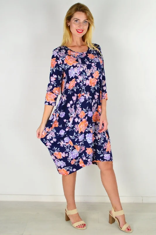 Elegant Styles Jean Cocoon Floral Tunic Dress