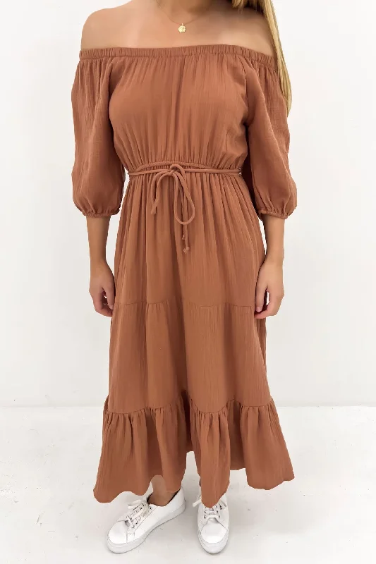 Casual Chic for Women Felix Tiered Midi Dress Mocha