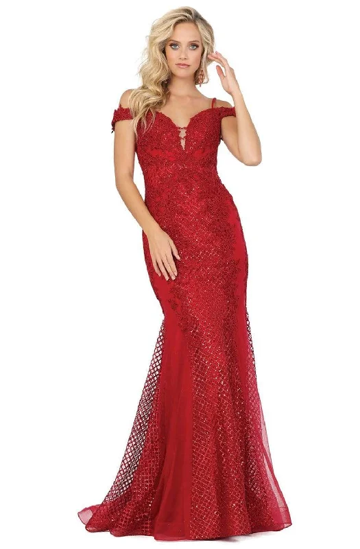 Comfortable Casual Wear Dancing Queen - 2995 Off Shoulder Deep V-Neck Lace Sequins Prom Gown