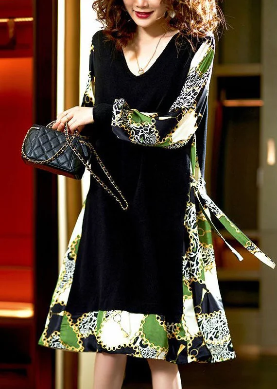 Affordable Elegance – Best Deals On Women's Fashion Boutique Colorblock V Neck Print Patchwork Chiffon Dresses Spring
