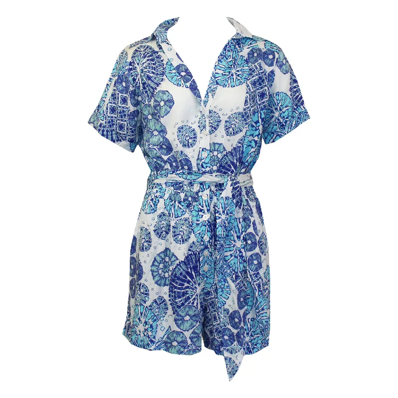 Outlet Clothing La Mer Luxe Short Sleeve Renee Romper - Periwinkle Sea Urchin