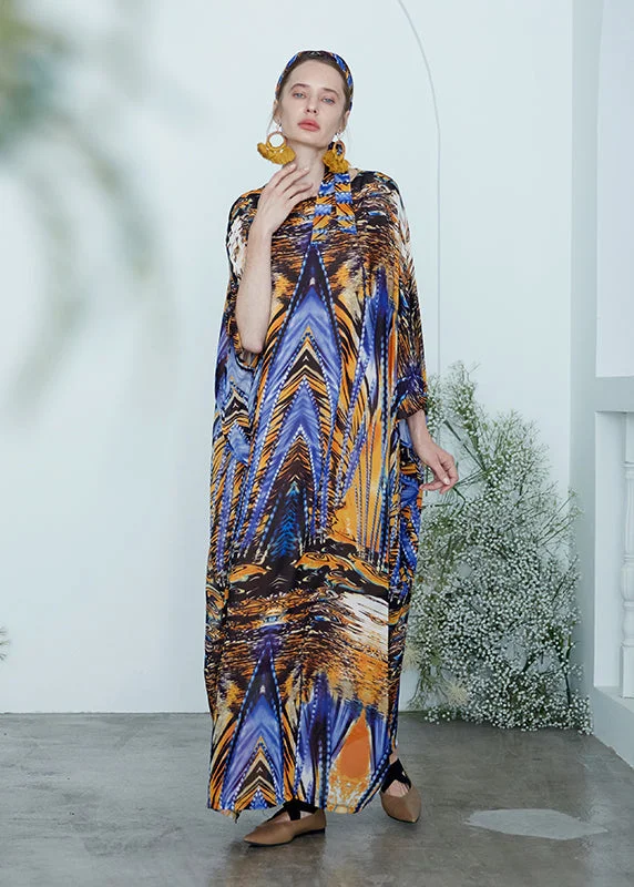 Women's Transitional Attire European And American Style Colorblock Print Chiffon Robe Dress Summer