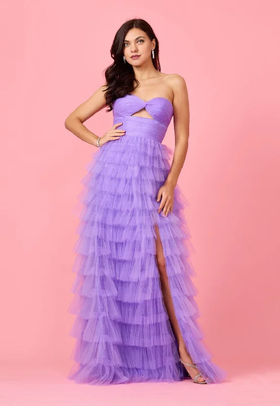 Hot Styles Strapless Ruffle Skirt Prom Ball Gown Dark Lilac