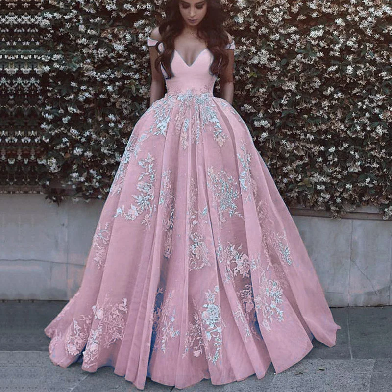 Casual Chic Clothing LP6354 Ball Gown Off the Shoulder Pink/Ivory Prom Dress 2018 ,Girls Formal Gown with pocket Pageant Gown
