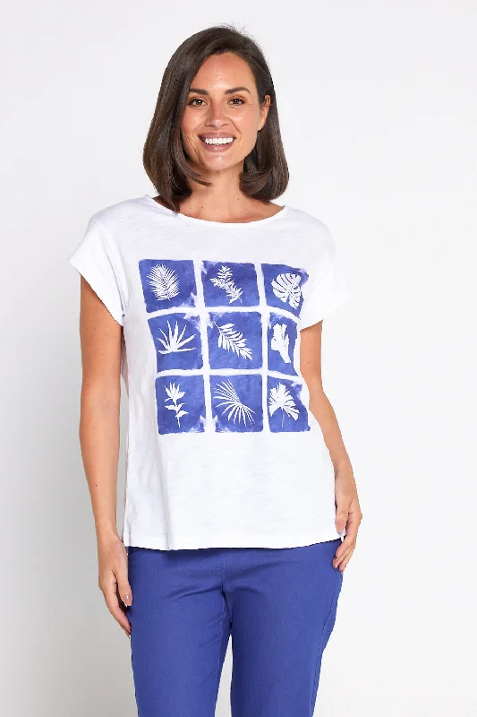 Elegant Women’s Clothing Online Keylines Slub Boatneck Tee - Sapphire Blooms