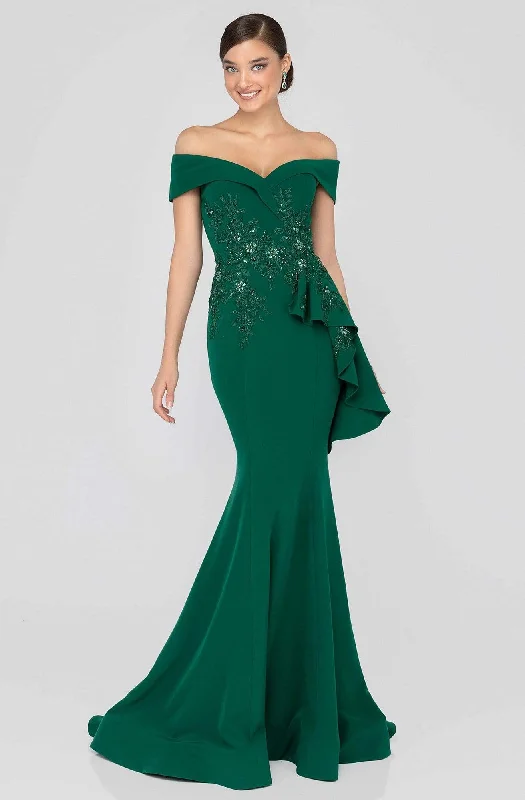 Unleash Your Fashion Terani Couture - 1911M9339 Off Shoulder Side Drape Peplum Mermaid Gown