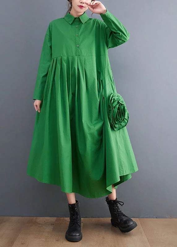 Style Streetwear Natural Green Asymmetrical Floral Cotton shirts Dress Spring