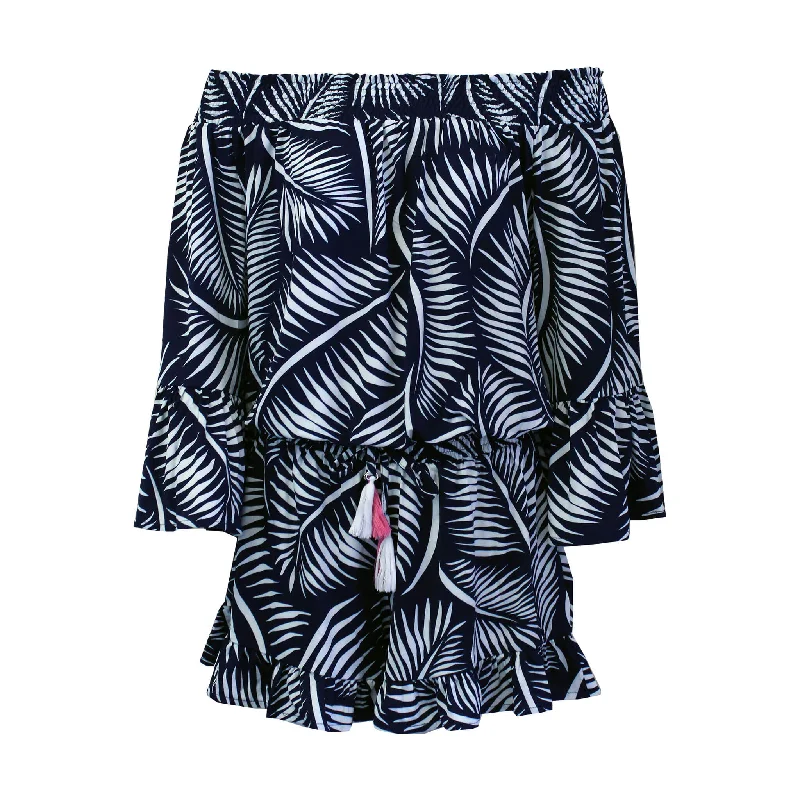 Clothing Online La Mer Luxe 3/4 Sleeve Jayda Romper - Navy Palm Beach