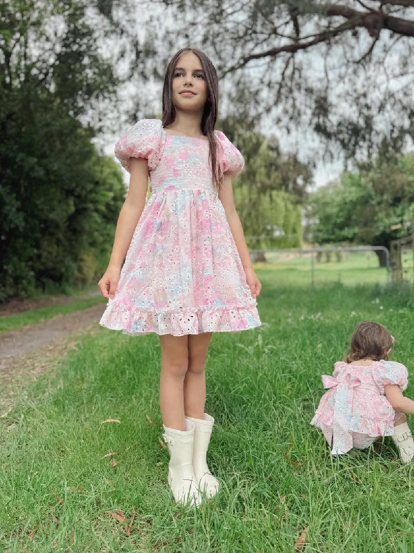 Trend Leading Collection Polly Puff Sleeve Rainbow Girls Dress