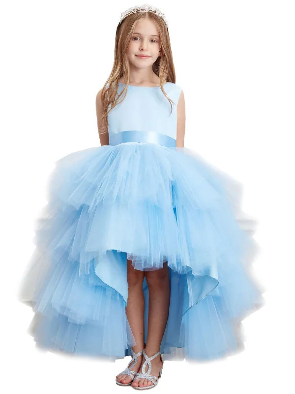 Style Breakthroughs Little Girls Sky Blue Sash Ruffled Tulle High Low Flower Girl Dress 2-6 Style Breakthroughs Little Girls Sky Blue Sash Ruffled Tulle High Low Flower Girl Dress 2-6