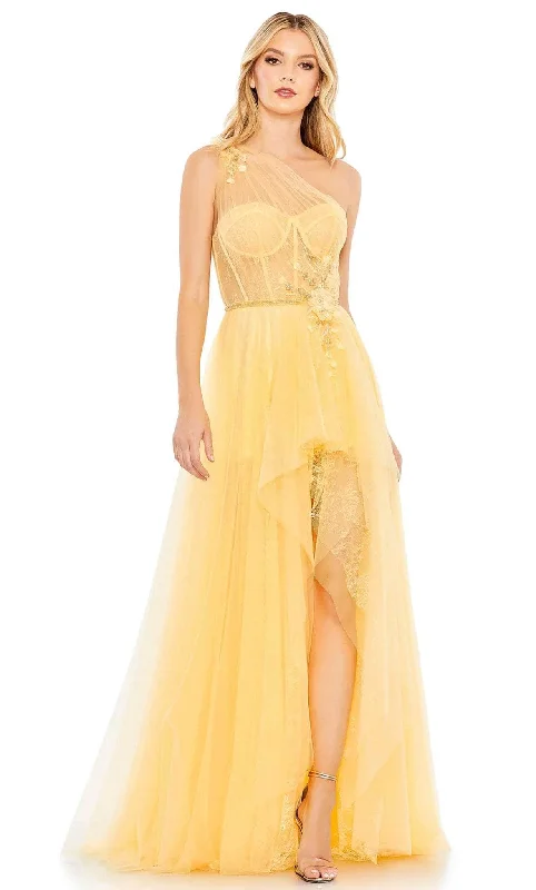 Comfortable Casual Women’s Clothing Mac Duggal 50661 - Asymmetric Lace Appliqued Classic Prom Gown
