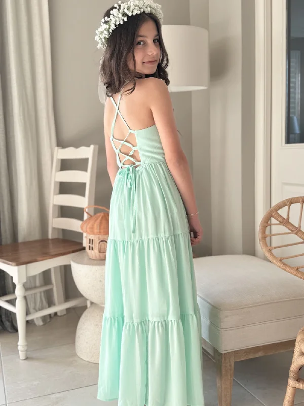 Valentine's Special Clara Chiffon Girls Maxi Dress Mint