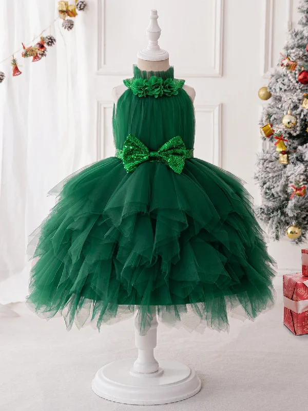 Seasonal Clearance Ball Gown Halter Sleeveless Christmas Dresses for Girls