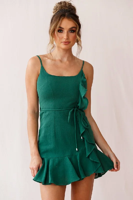 Pastel Styles Hart Flowy Chiffon Mini Dress Forest Green