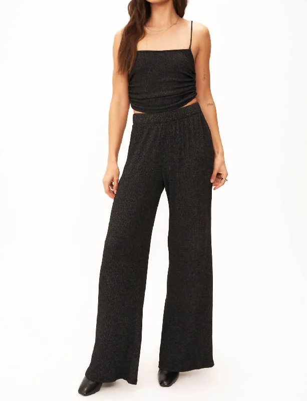 Elegant Women’s Clothing Catch Flights Wide Leg Rib Pant In Black