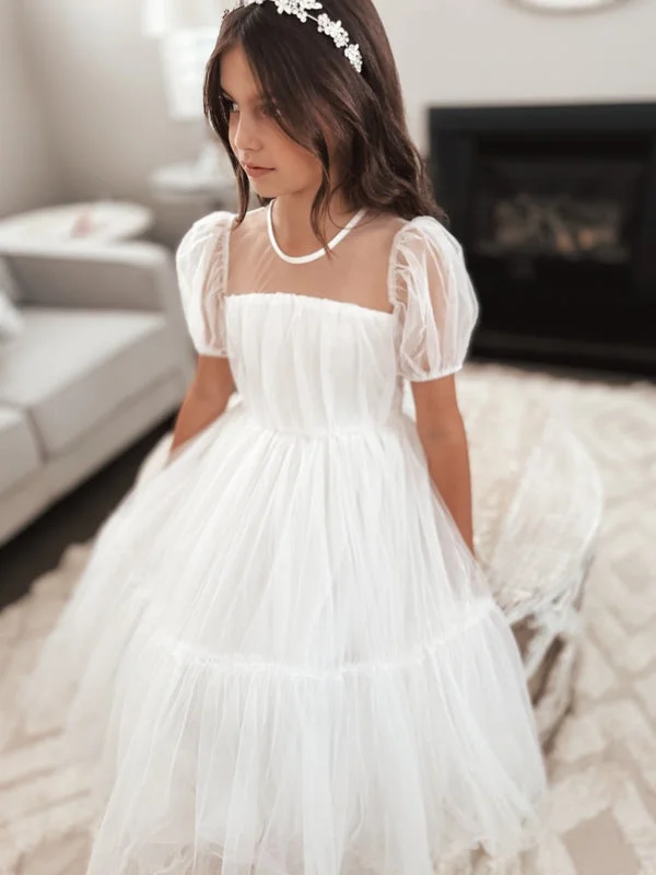 Chic Style, Always In Vogue Harmony Puff Sleeve Girls White Dress