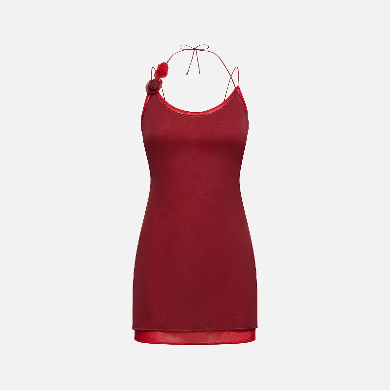 Chic And Edgy Oseree Rose Mini Dress - Merlot