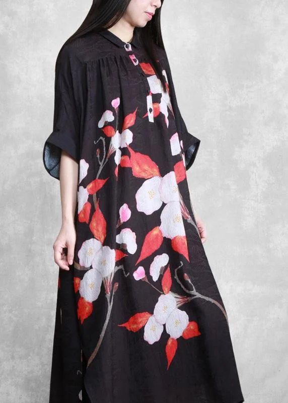 All Season Fashion Collection Organic Black Oversize Floral Summer Maxi Dresses