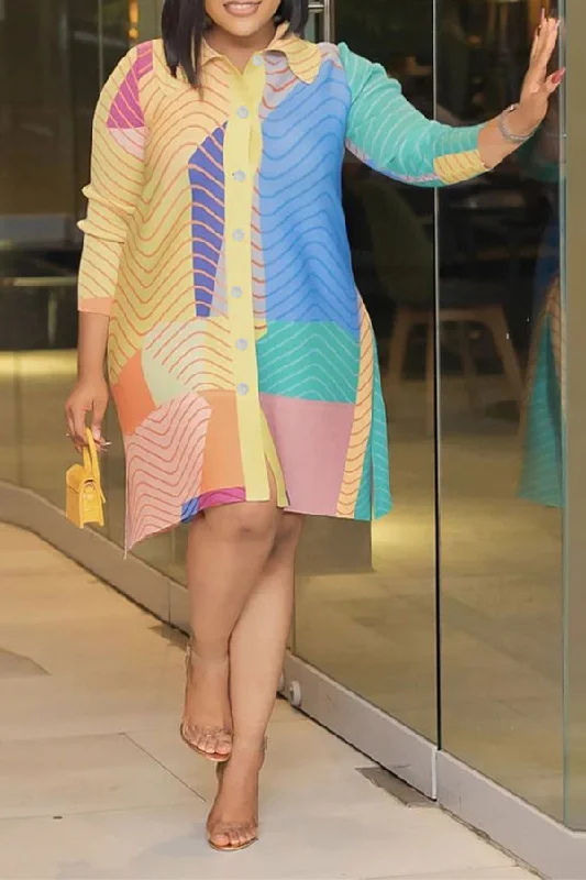Fashion Forward Femme Ripple Print Colorful Button Thru Mini Dress