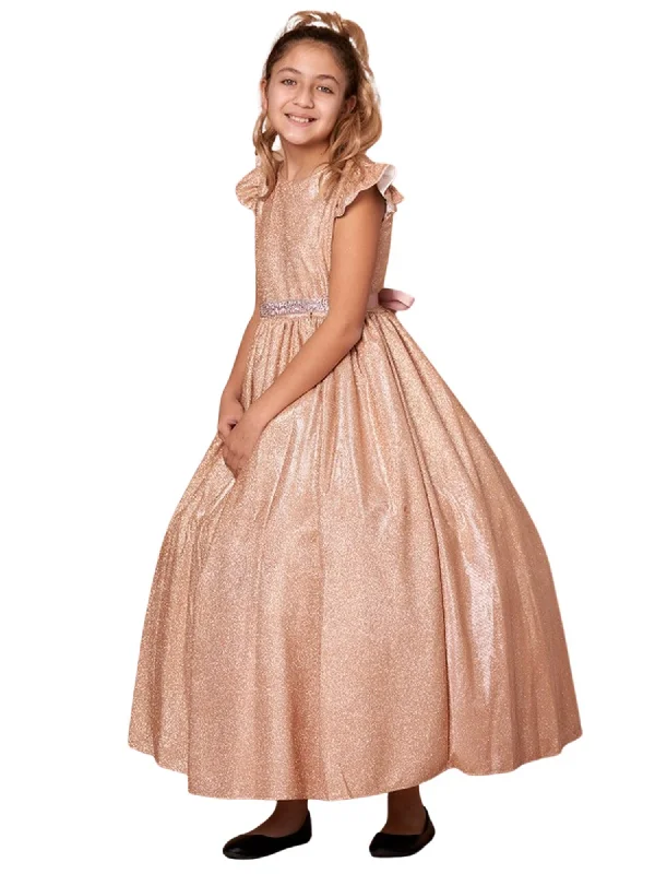 Trendy Women's Collection Little Girls Rose Gold Metallic Flutter Sleeve Flower Girl Dress 2-6 Trendy Women's Collection Little Girls Rose Gold Metallic Flutter Sleeve Flower Girl Dress 2-6