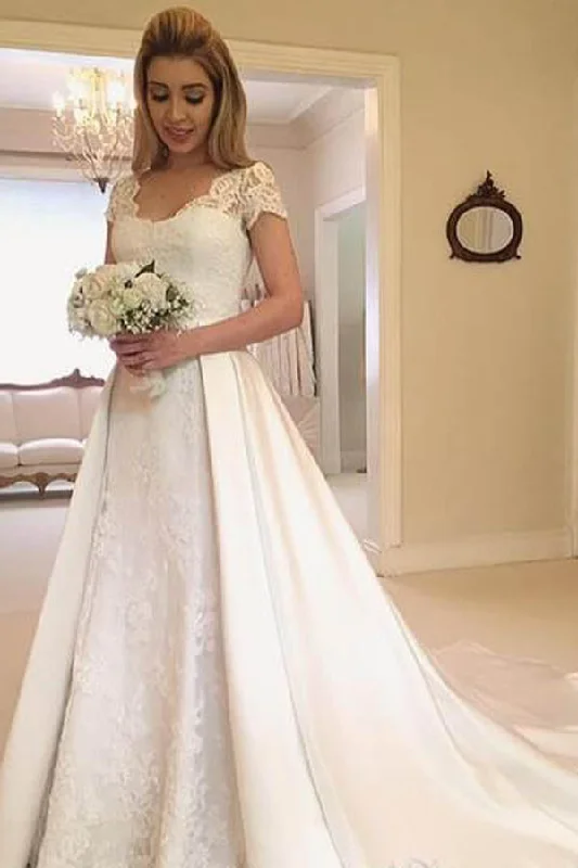 Chic & Cozy Collection Simple Cap Sleeve Lace Modest Wedding Gown,MW277