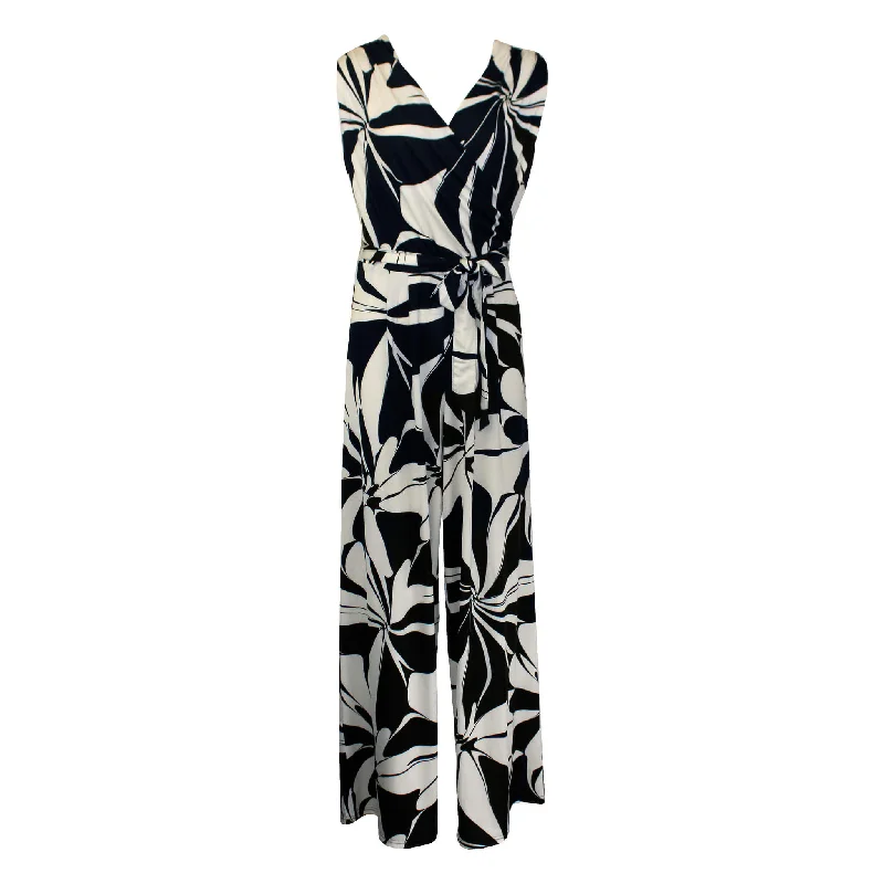 Flash Sale Online La Mer Luxe Winifred Sleeveless Jumpsuit - Black Cream Floral Swirl
