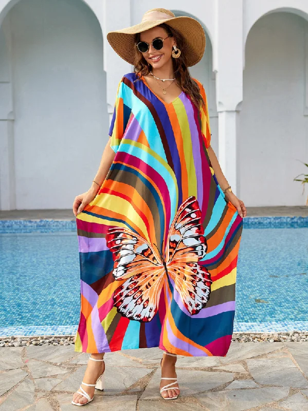 Vibrant Femme Fashion Bohemian Bliss Women's Kaftan Dress in Vibrant Floral Print