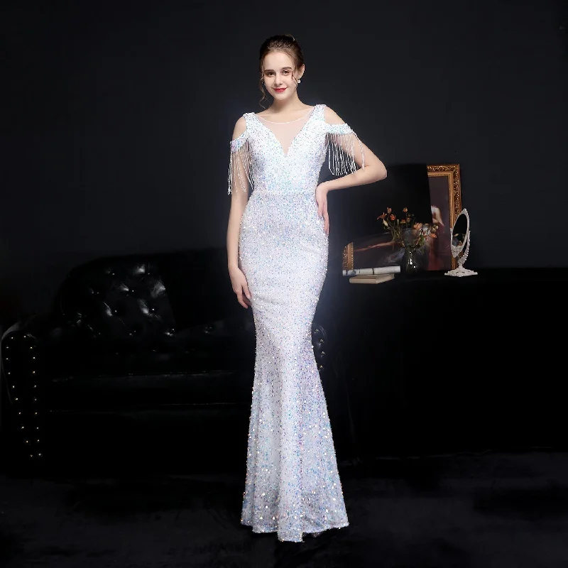 Comfortable Women's Clothing Emery sequined Stylish fringed fishtail dress