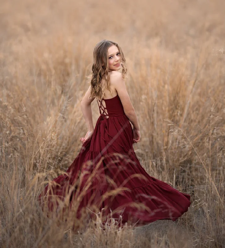 Effortless Style, Endless Impact Clara Chiffon Girls Maxi Dress Burgundy