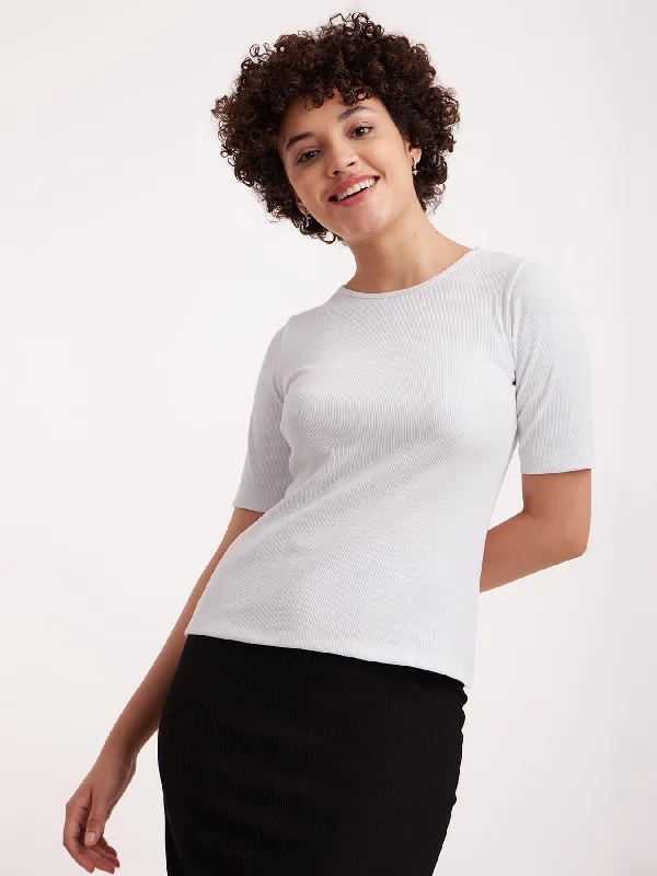 Casual Dresses for Women Cotton Rib Tee - White