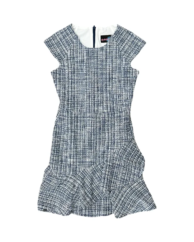 Hollywood Glam Award - Show Style Navy Plaid Ruffle Front Dress