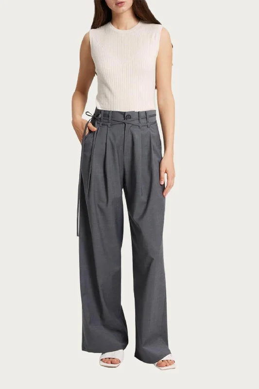 Limited Stock, Big Discounts Wide-Leg Belted Wool-Blend Trousers In Smoke