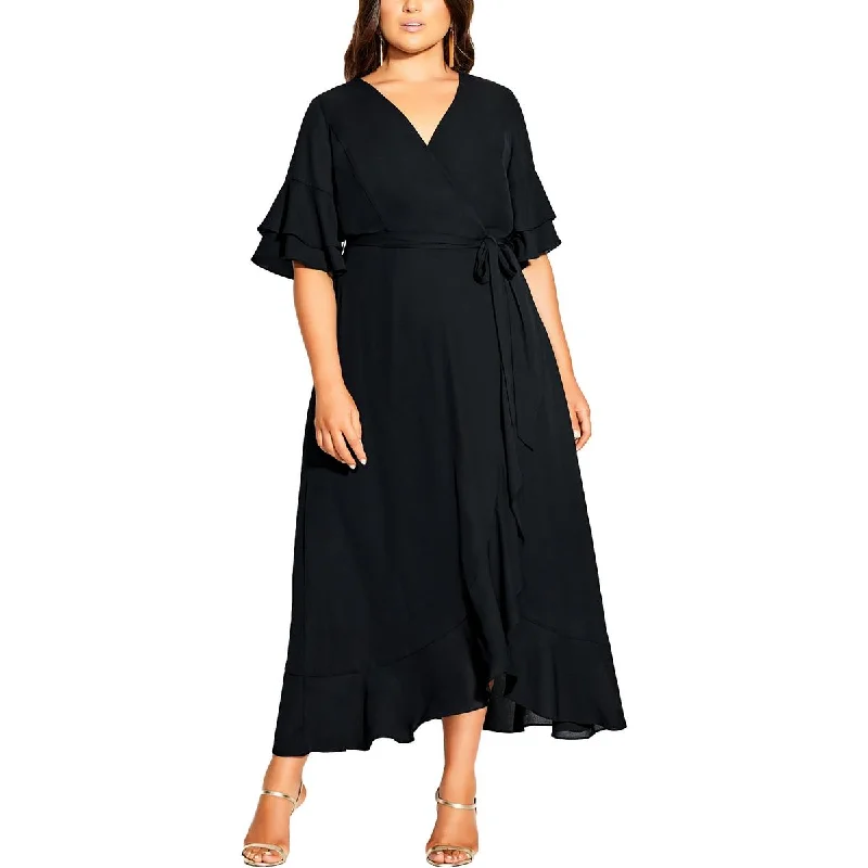 Workwear Fashion for Women City Chic Womens Plus Flutter Sleeve Long Maxi Dress