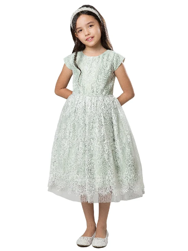 Casual Yet Stylish Separates Little Girls Sage French Lace Peek A Boo Tulle Flower Girl Dress 2-6 Casual Yet Stylish Separates Little Girls Sage French Lace Peek A Boo Tulle Flower Girl Dress 2-6