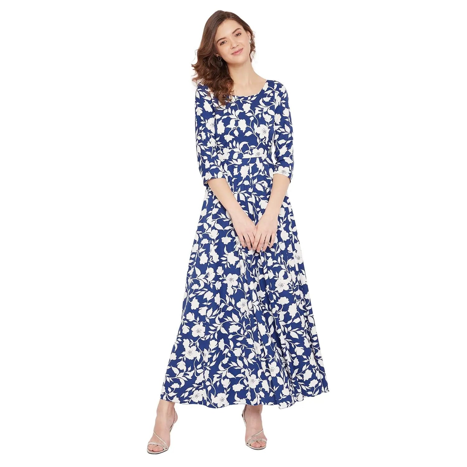 Trendy Aesthetics Adults-Women Blue & White Printed Maxi Dress