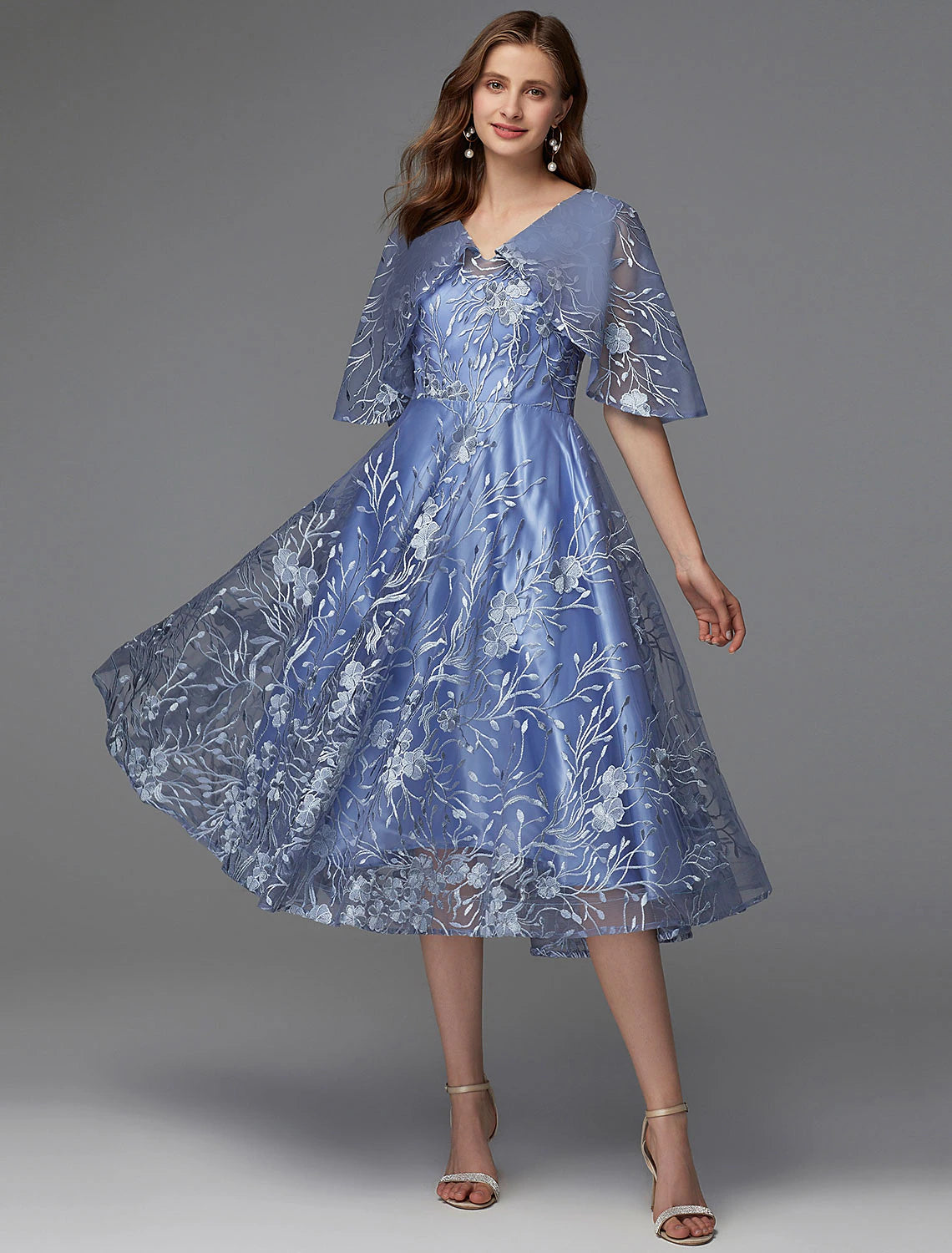 Attire Sale A-Line Floral Dress Wedding Guest Cocktail Party Tea Length Sleeveless V Neck Lace V Back with Pattern / Print Appliques Attire Sale A-Line Floral Dress Wedding Guest Cocktail Party Tea Length Sleeveless V Neck Lace V Back with Pattern / Print Appliques