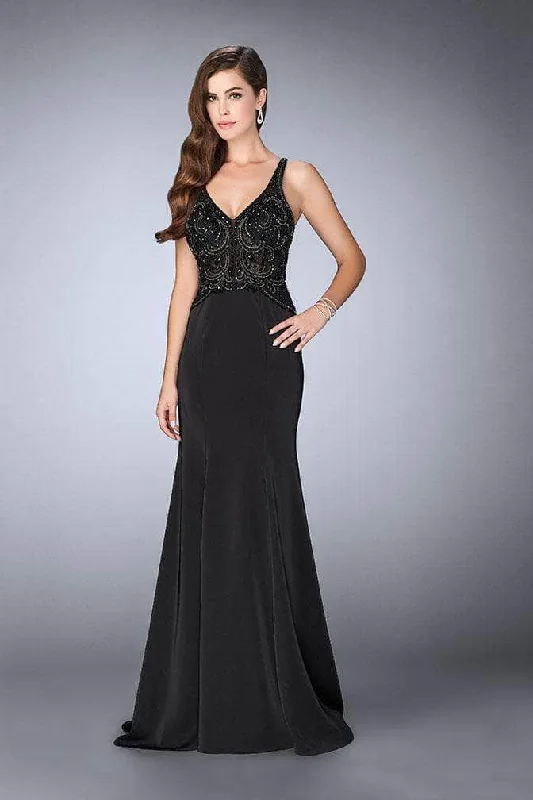 Style Breakthroughs La Femme - V-Neck Cutout Back Evening Gown 23909SC