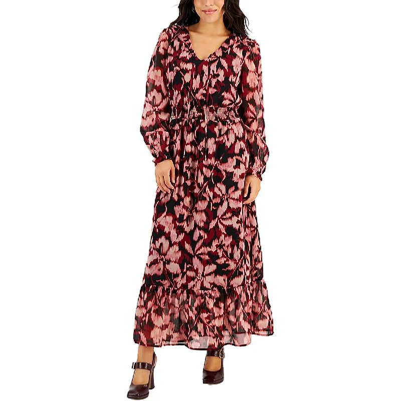 Stay Ahead In Style Harlow & Rose Womens Petites Chiffon Printed Maxi Dress