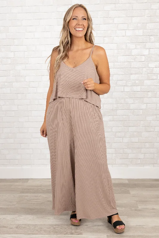 Boho Chic Fashion Finding My Peace Jumpsuit, Ash Mocha