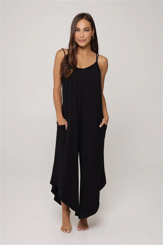 Plus Size Women Wear J Valdi Kira Jersey Flowy Jumpsuit Cover Up - Black