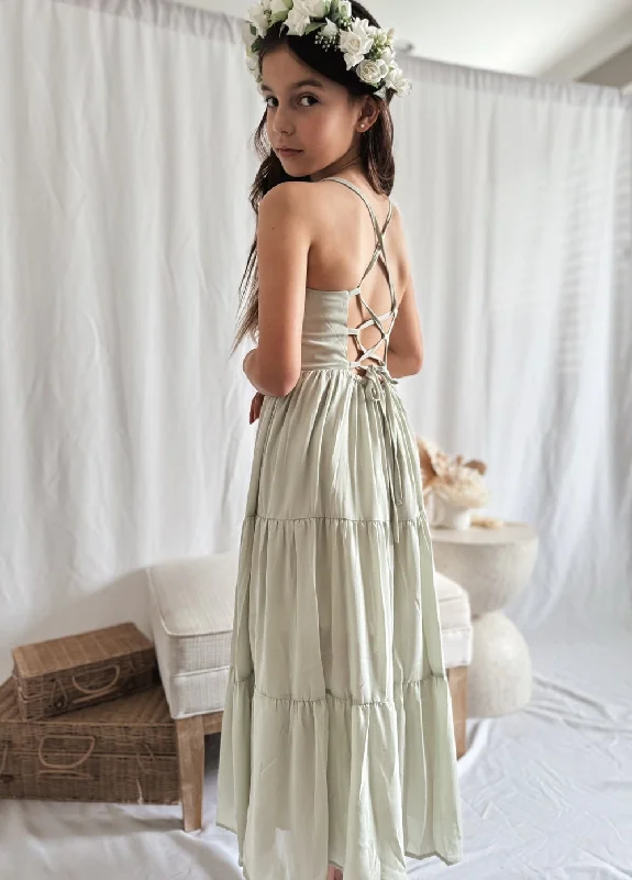 Trendsetter's Closet Clara Chiffon Girls Maxi Dress Sage Green